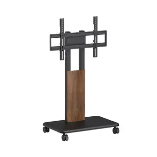 Support à roulettes pour écran et moniteur de 32" à 85", en acier, finition bois.webp