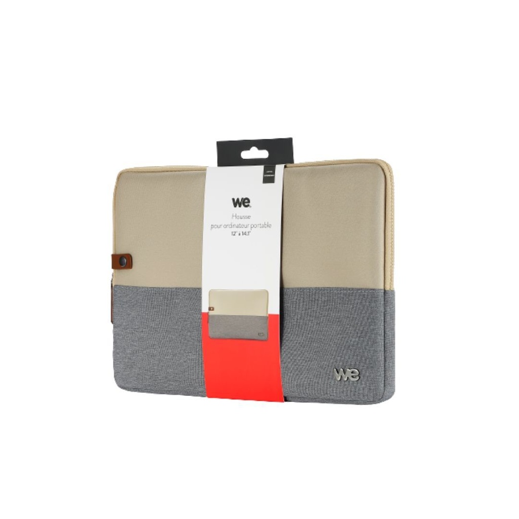 HOUSSE sleeve PC 14,1 '' bicolore Belge/Gris, protection antichoc, attache antivol 