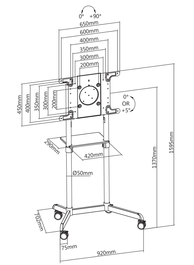 Chariot écran 37''à 70'' compatible Samsung Flip® et Microsoft Surface Hub® 2s, Blanc