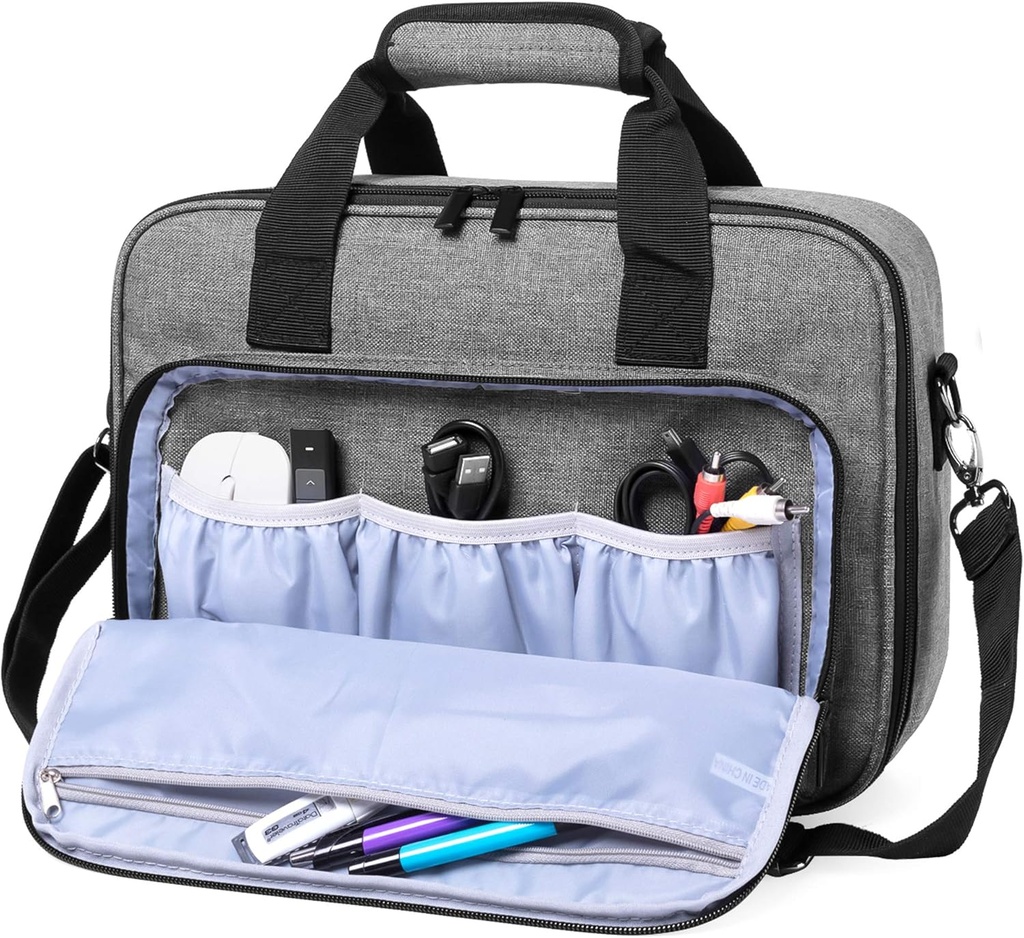 Sacoche pour Optoma, BenQ, Epson et Acer avec logement pour ordinateur portable, Grise