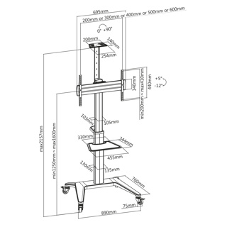 Support mobile Visioconférence pour écran  37''-70'' Hauteur 125-160cm Blanc ou Noir