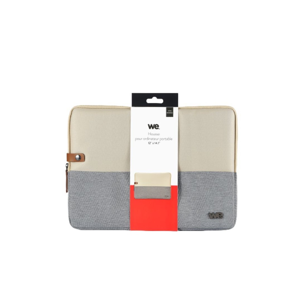 HOUSSE sleeve PC 14,1 '' bicolore Belge/Gris, protection antichoc, attache antivol 