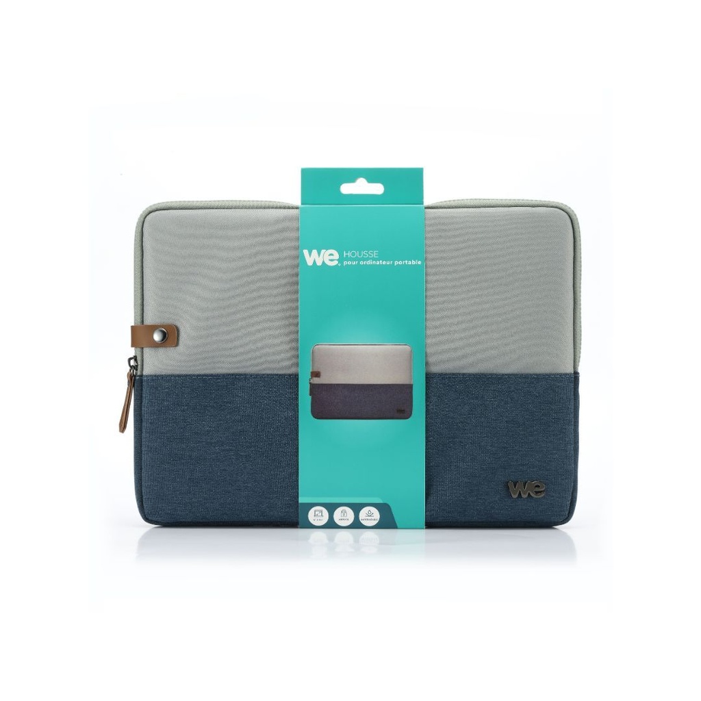 HOUSSE sleeve PC 14,1 '' bicolore BLEU, protection antichoc, attache antivol