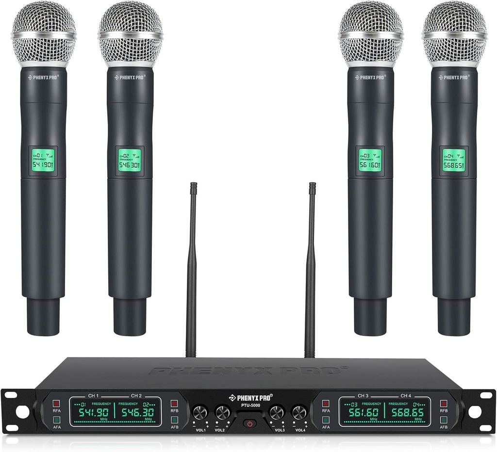Système de Microphone sans Fil, Ensemble de Micro sans Fil UHF à 4 canaux avec Quatre micros Portables