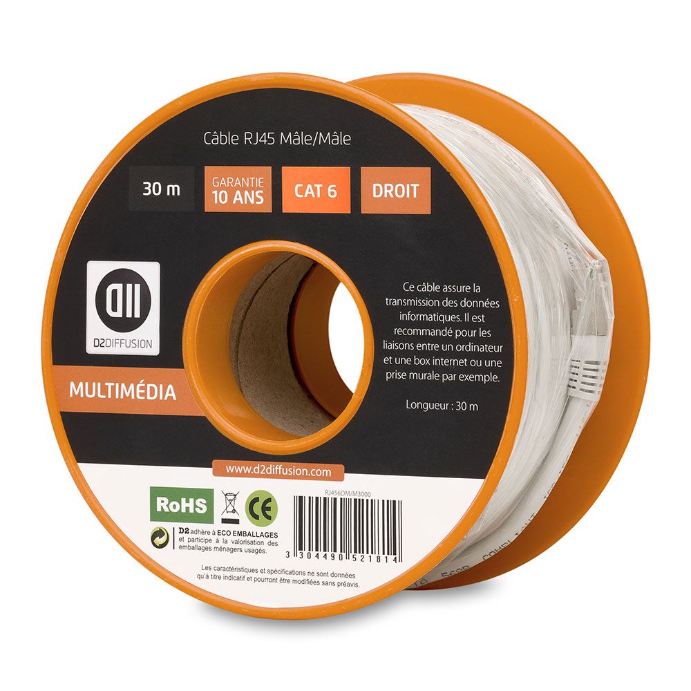 Bobine câble RJ45 droit CAT6 -30m