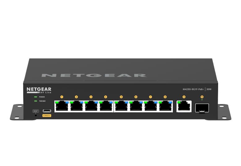 Switch audiovisuel manageable Netgear 8 ports Gigabit PoE+ 110W, 1 port Gigabit et 1 port SFP 