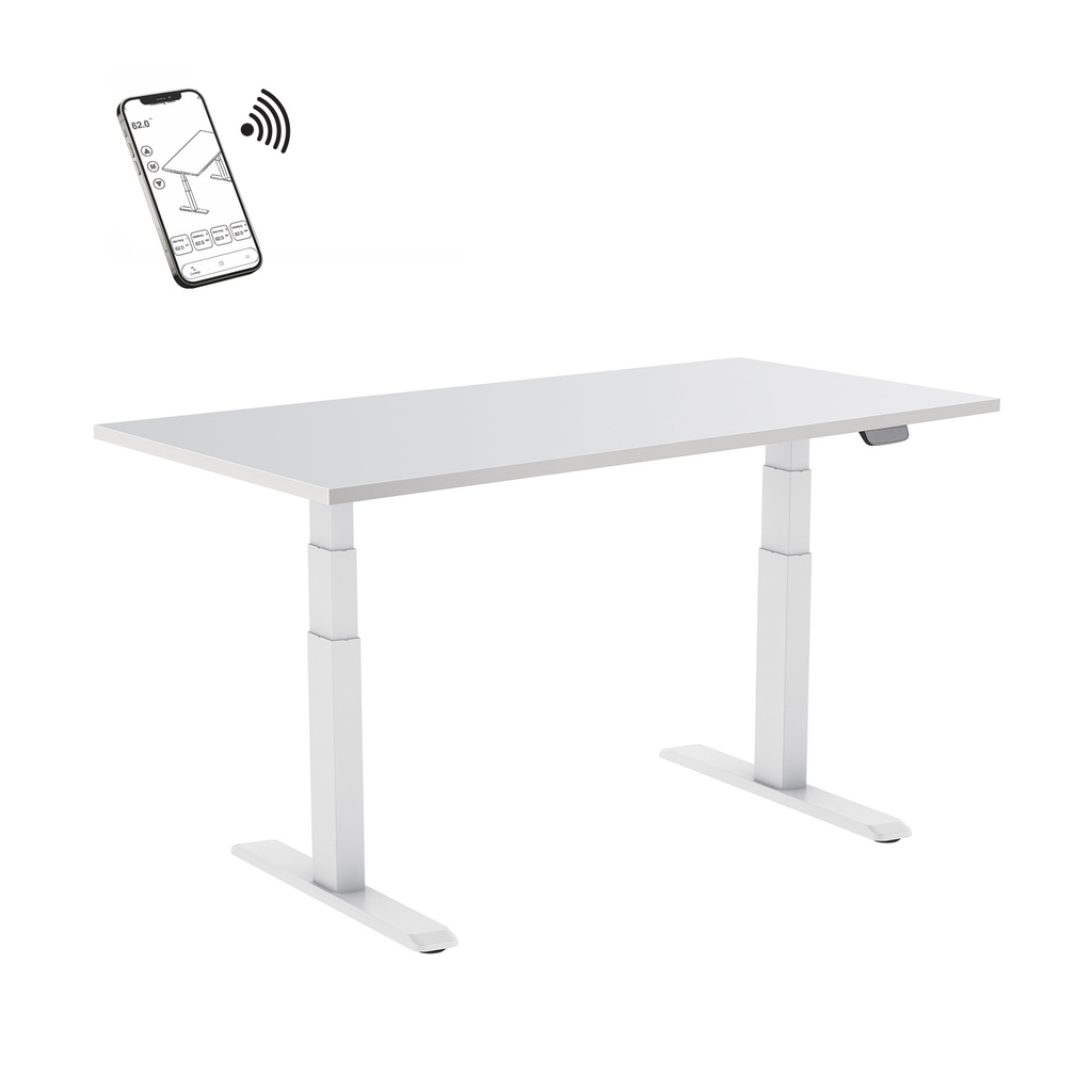 Bureaux motorisés assis-debout - Connectés - Pied blanc / Plateau blanc