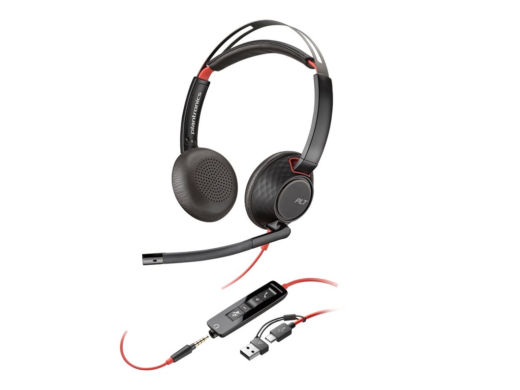 Poly Blackwire 5220 Stereo USB-C Headset +3.5mm Plug +USB-C/A Adapter