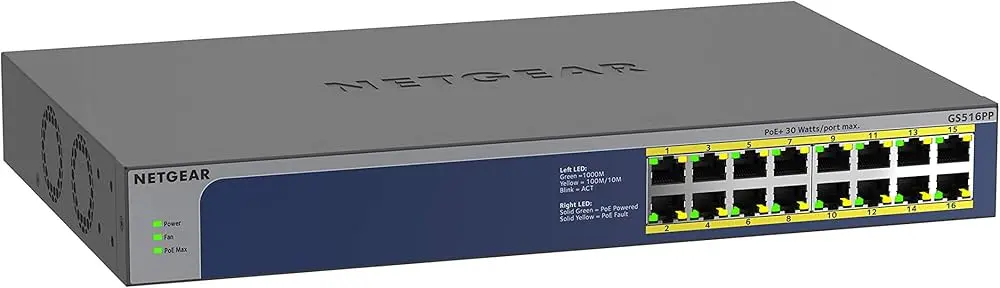 NETGEAR GS516PP SWITCH Niv2+ 16P Gigabit PoE+ 260W