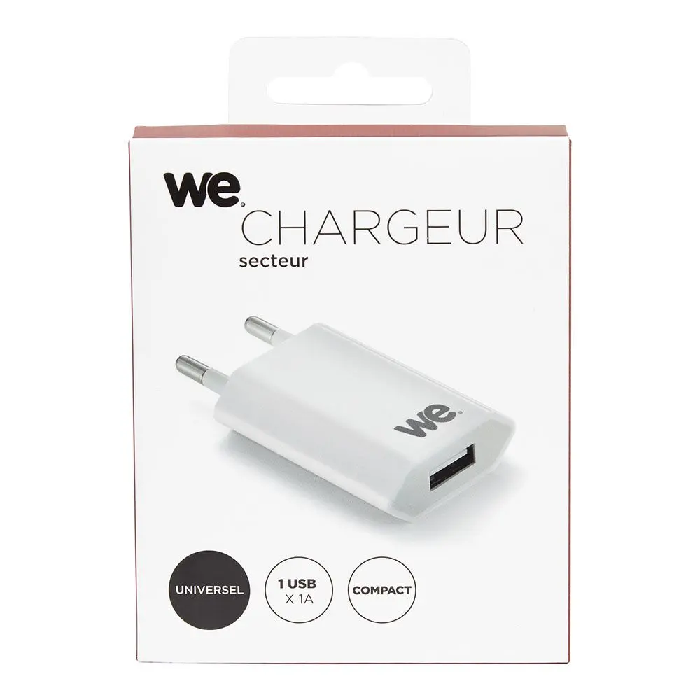 Chargeur secteur 1 USB 1A = total 5W blanc design plat