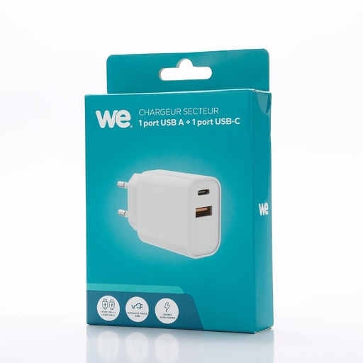 [Produits WE] WE Chargeur Secteur 1 port USB-A + 1 port USB-C