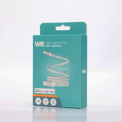 [WEUSBLIGHTMAG100BL] Câble USB A /Lightning magnétique, USB 2,0 1mètre blanc