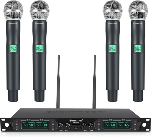[PTU-5000A] Système de Microphone sans Fil, Ensemble de Micro sans Fil UHF à 4 canaux avec Quatre micros Portables
