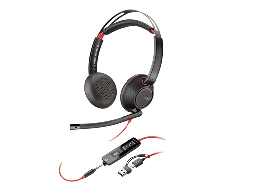 [8X231A6] Poly Blackwire 5220 Stereo USB-C Headset +3.5mm Plug +USB-C/A Adapter