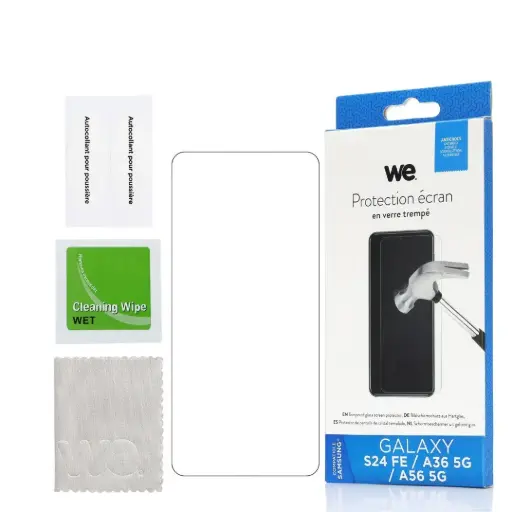 [WE009SAMS24FE] Verre trempé : Protection écran - dureté 9H (9 fois plus résistant) - anti-rayures - anti-bulles d'air - ultra-résistant - compatible pour S24 FE A36 5G / A56 5G