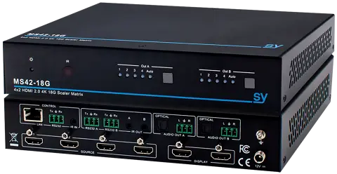 [SY-MS42-18G] SY Electronics-  4x2 HDMI 2.0 (18G) Matrice et sélecteur vidéo HDMI pilotable
