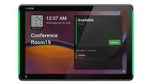 [1303196] Yealink RoomPanel Plus E2 Tablette tactile intelligente de 10,1'' avec Android 13, barre d’état LED et mises à jour automatiques dédiée aux réservations de salles de réunion.