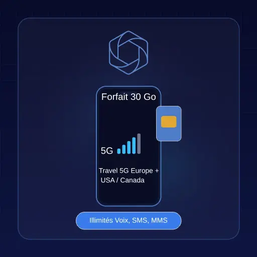 [02FFTRAVEL30Go] Forfait 30 Go, Travel 5G Europe + USA / Canada